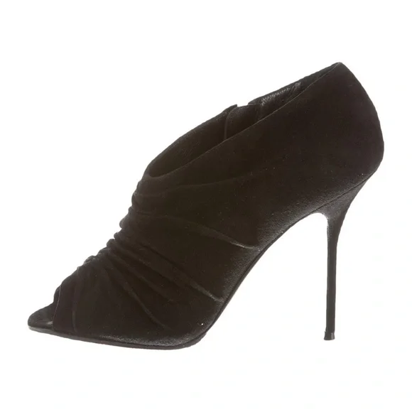 PIERRE Hardy Size 38.5 Black Suede Open-toe Ruched Ankle Booties - Picture 2 of 5